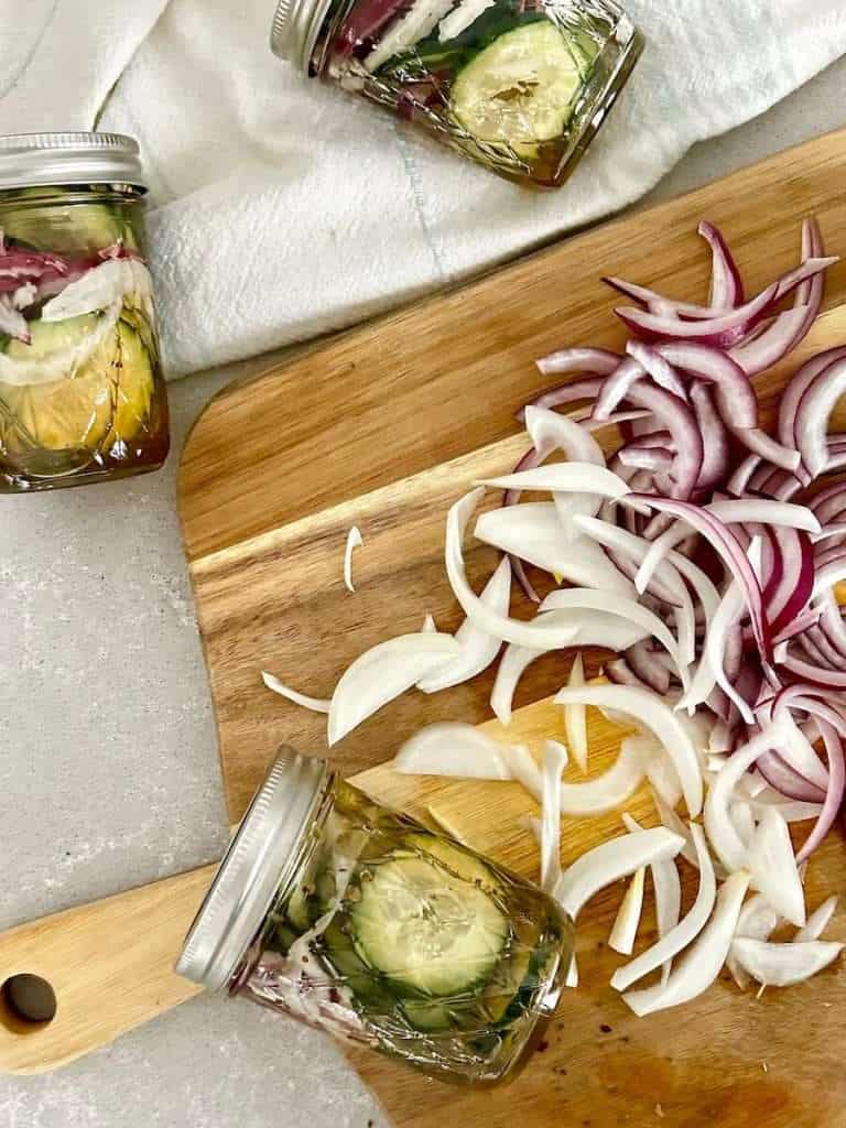 Extra onions with canning jars.