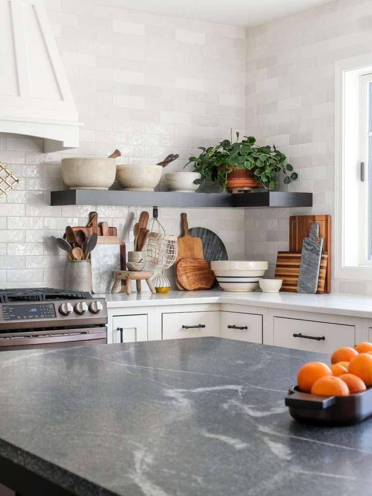 Silver grey honed granite countertop