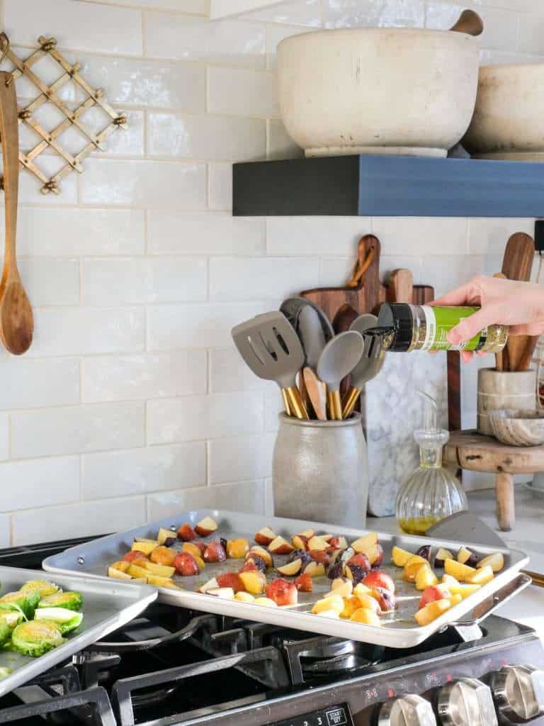 Potatoes on baking pans.