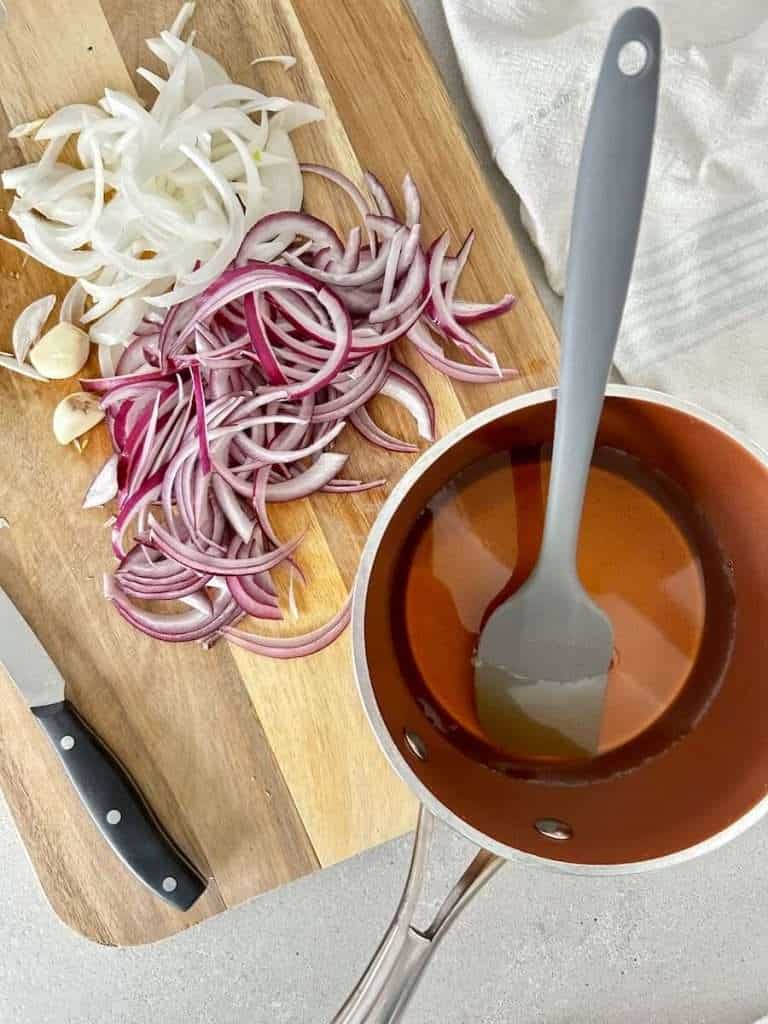 Onions in a vinegar mixture.