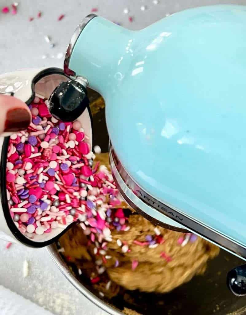 Adding sprinkles to a mixer