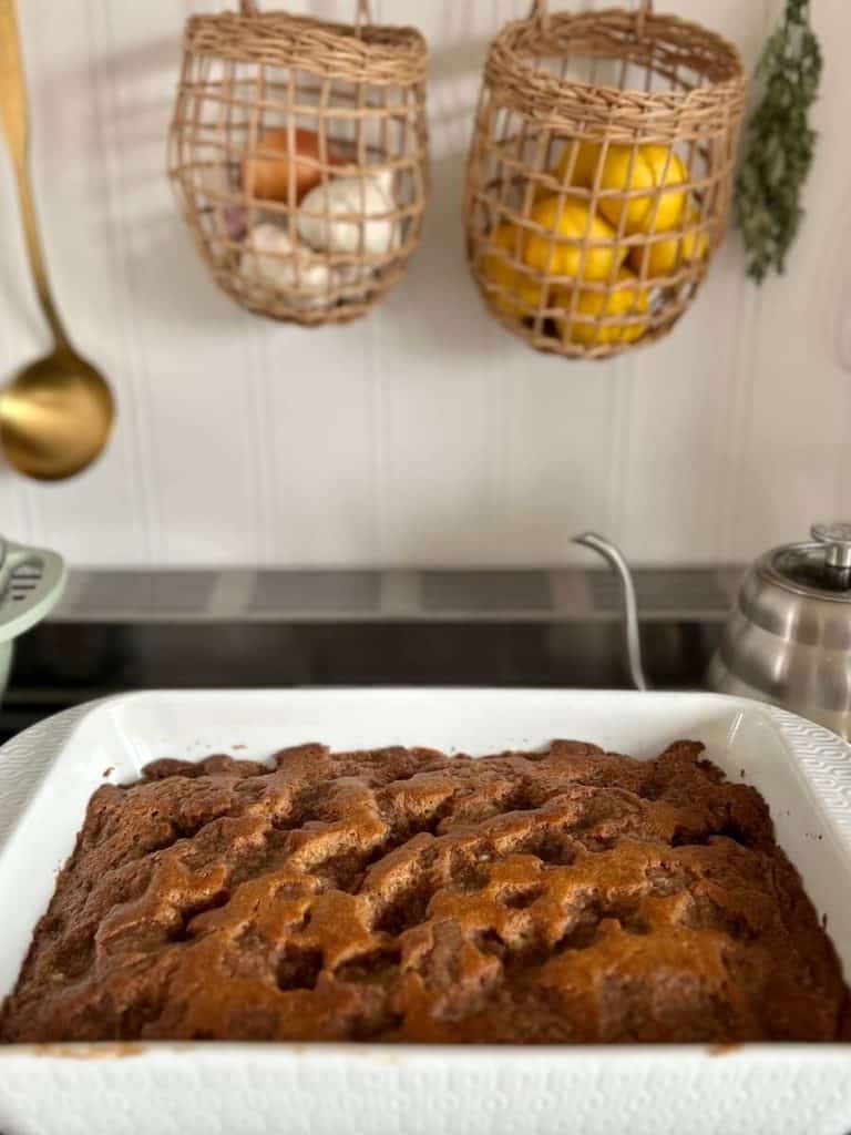 Baked Applesauce Coffee Cake on a stove.