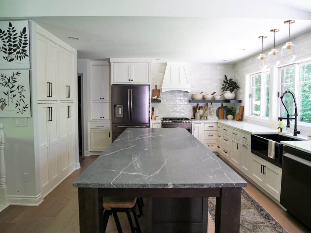 Minimalist kitchen with large island.