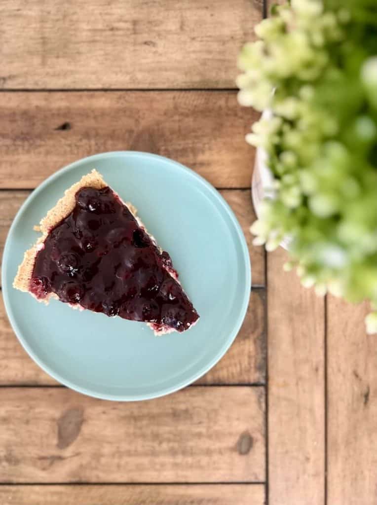 No bake blueberry pie on a plate.