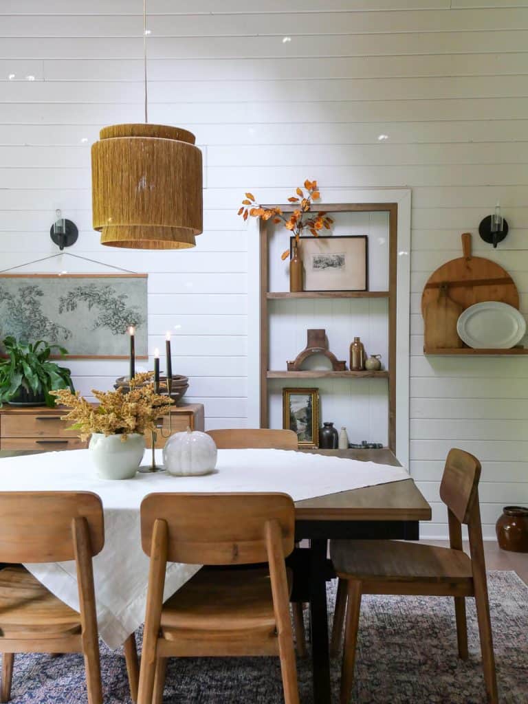 Basket pendant in dining room.