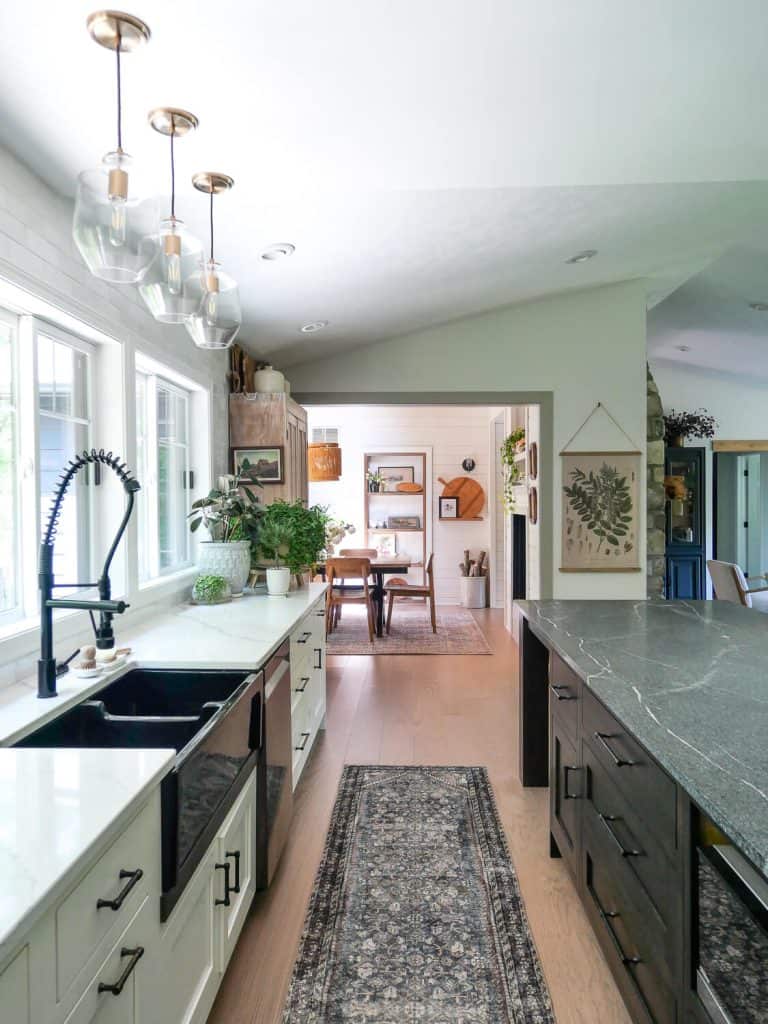 Kitchen runner looking into a dining room.