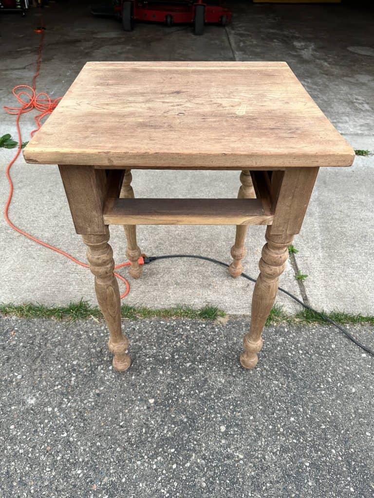 Wood table after stripping.