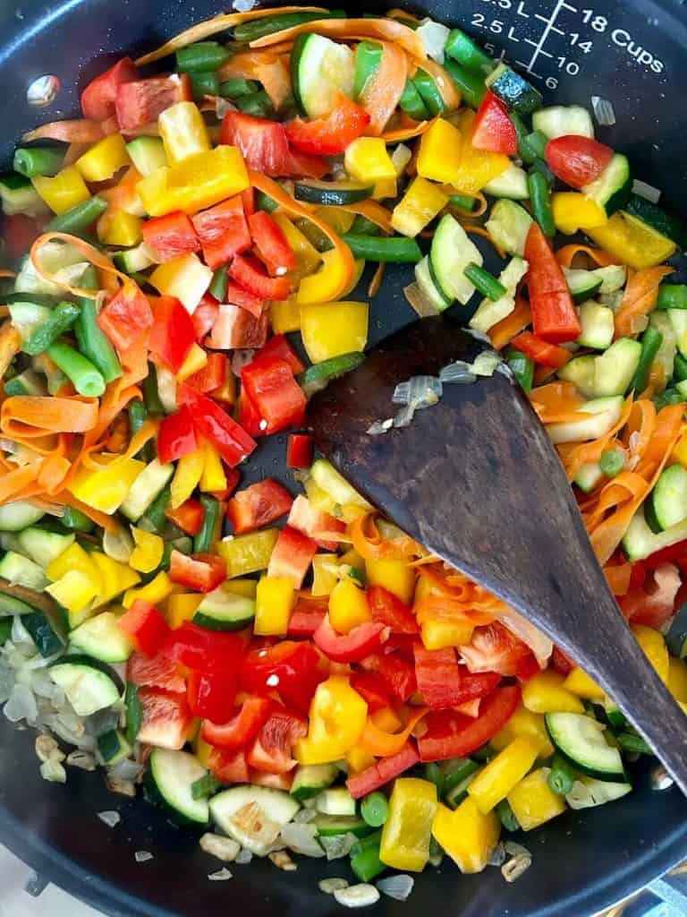 Sauted bell peppers for south african three bean salad.