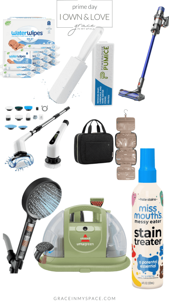 Prime day collage of cleaning and organization.