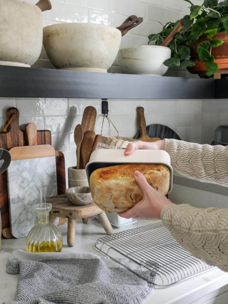 Caraway loaf pan with bread.