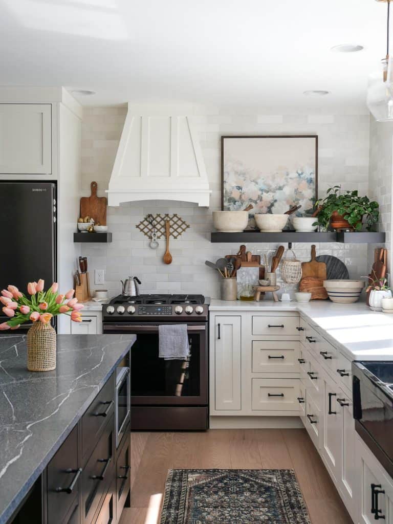 Kitchen design trends with dark cabinetry.