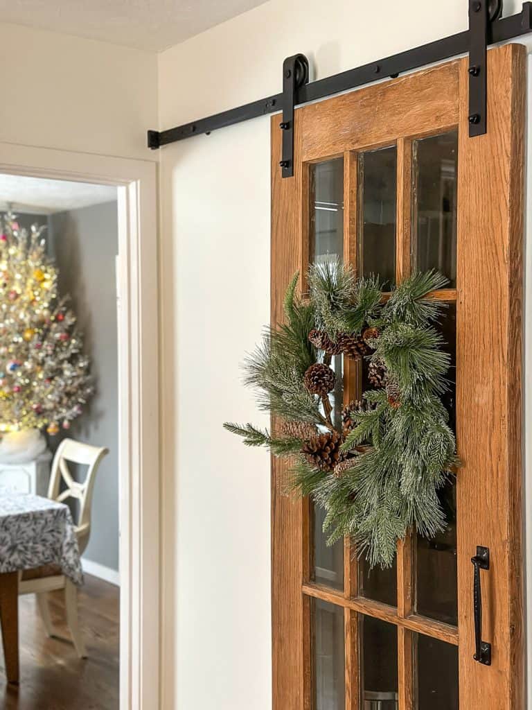 Christmas winter wreath on a door.