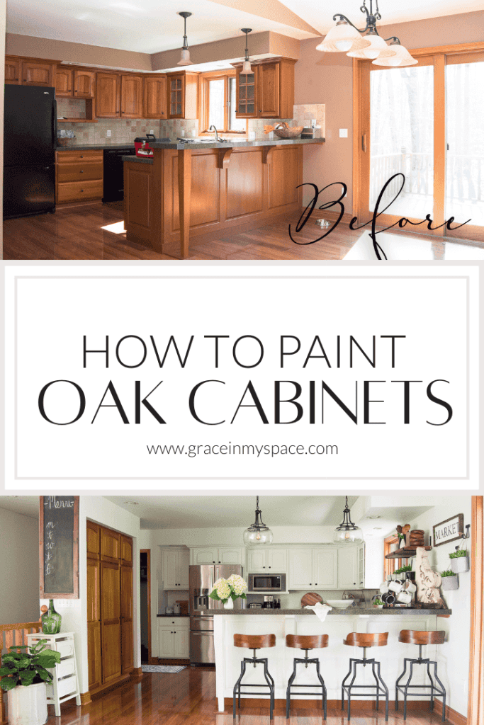 How to paint oak cabinets pinterest image.