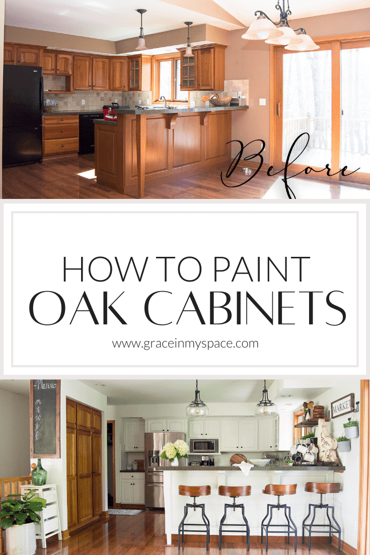 How to Paint Oak Cabinets and Make Wood Grain Disappear - Grace In My Space