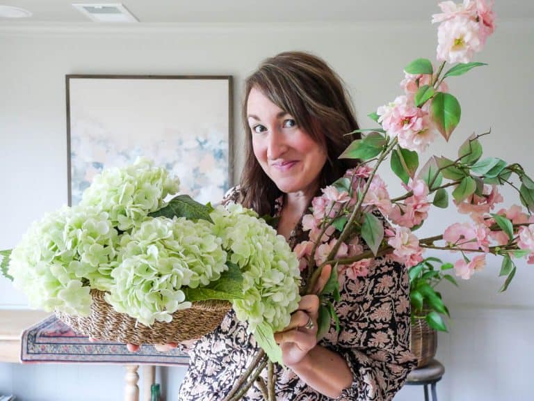 The best faux florals being held by a woman.