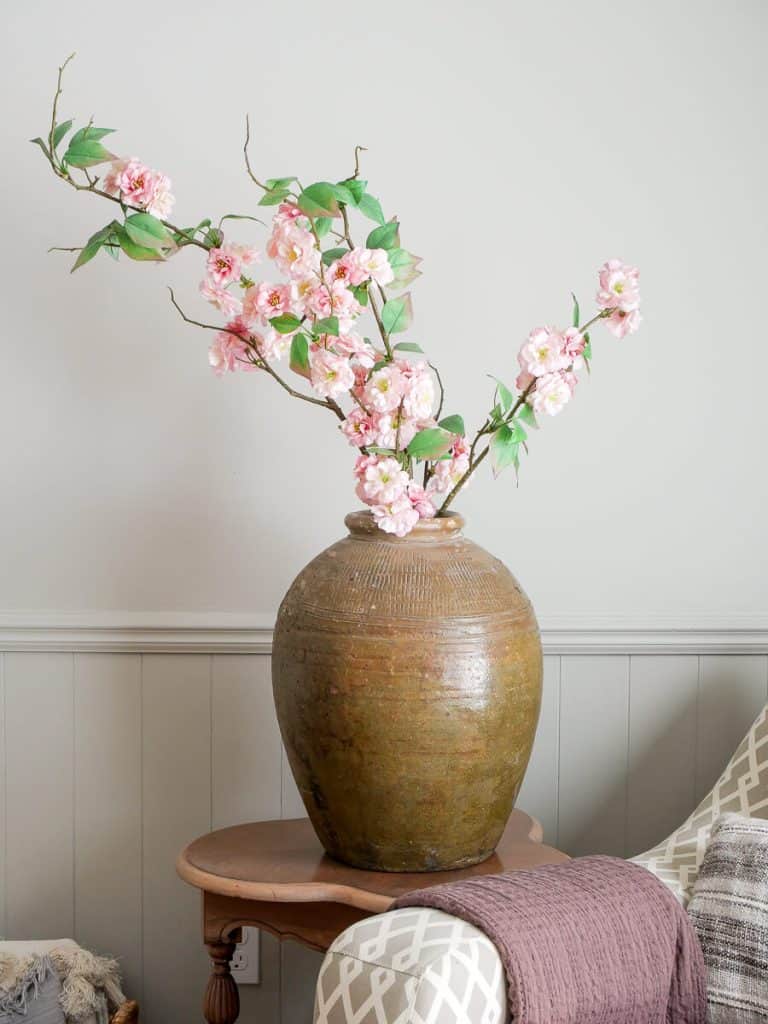 Cherry blossoms in a vase.