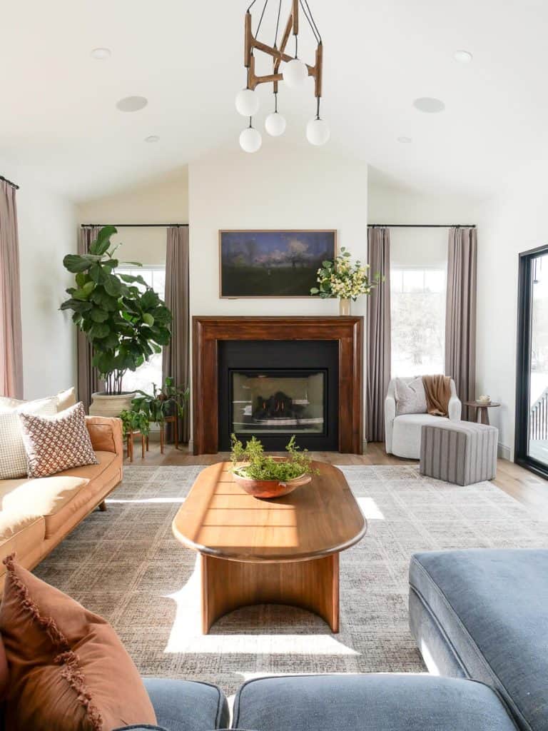 Faux flowers in a living room.