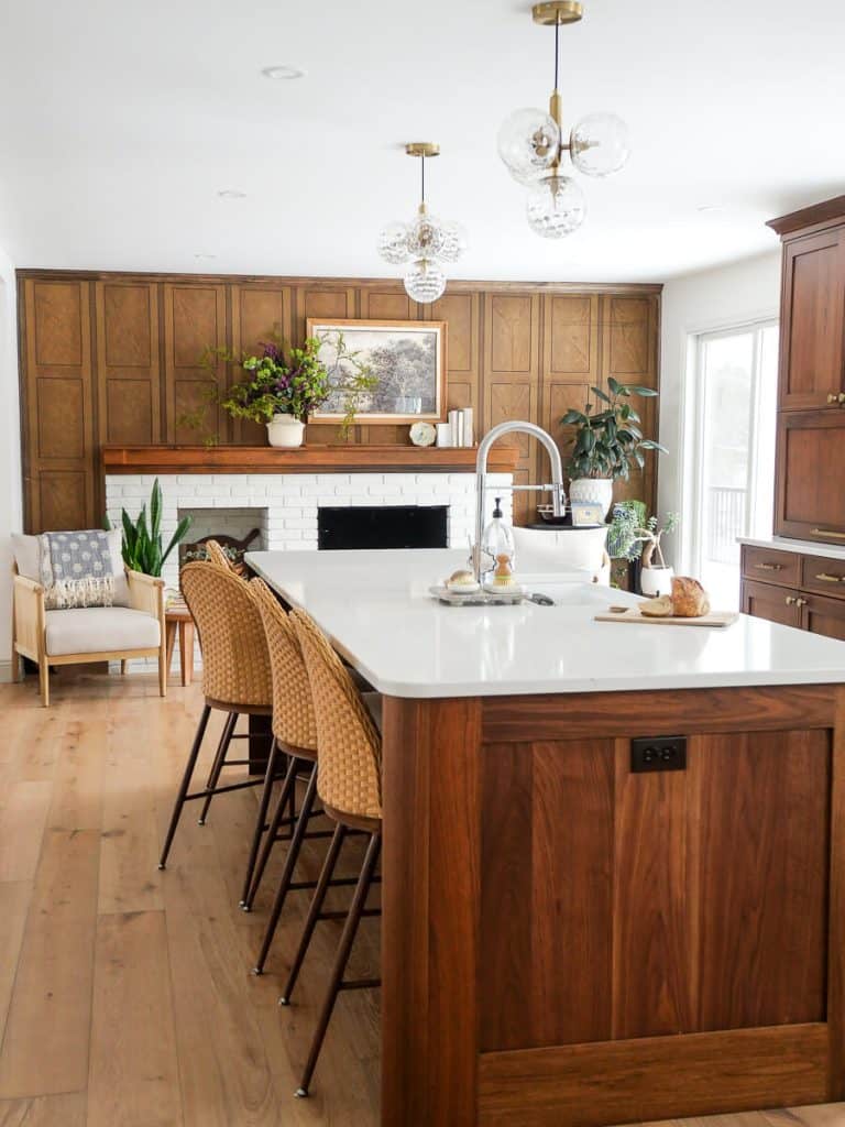 Walnut rounded kitchen island.