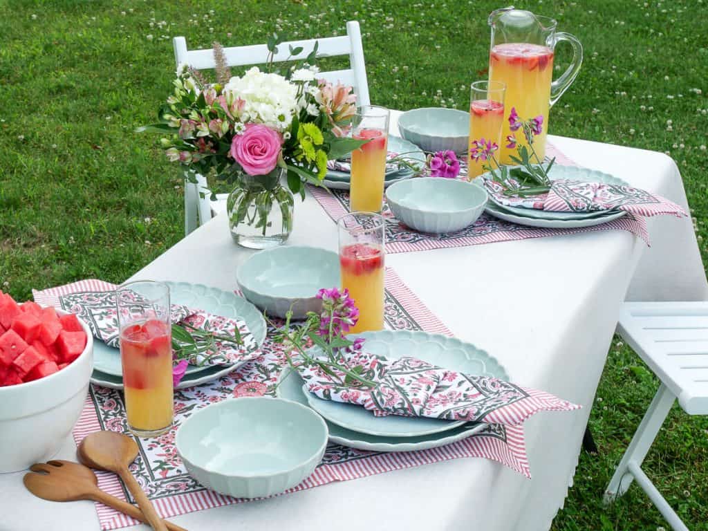 Garden party table setting for four.