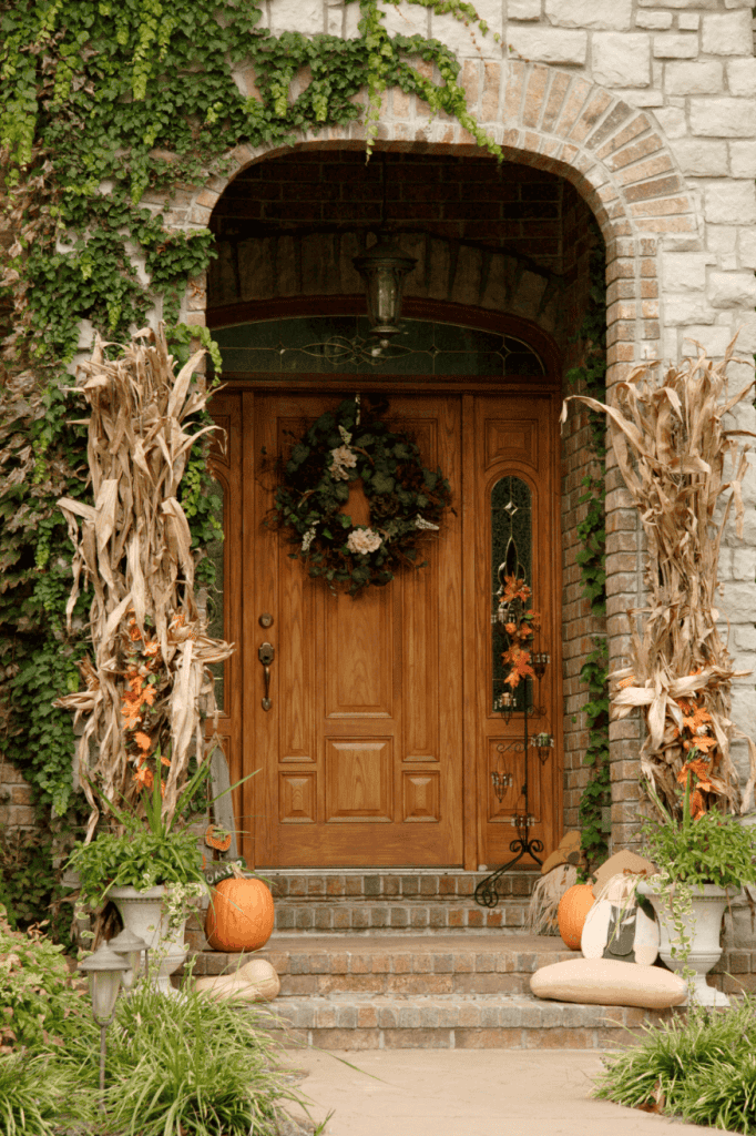 Fall front porch ideas with natural elements.