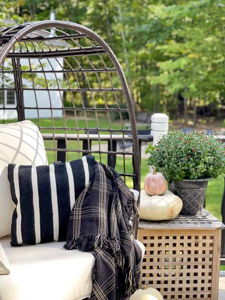 Egg chair with fall decor.