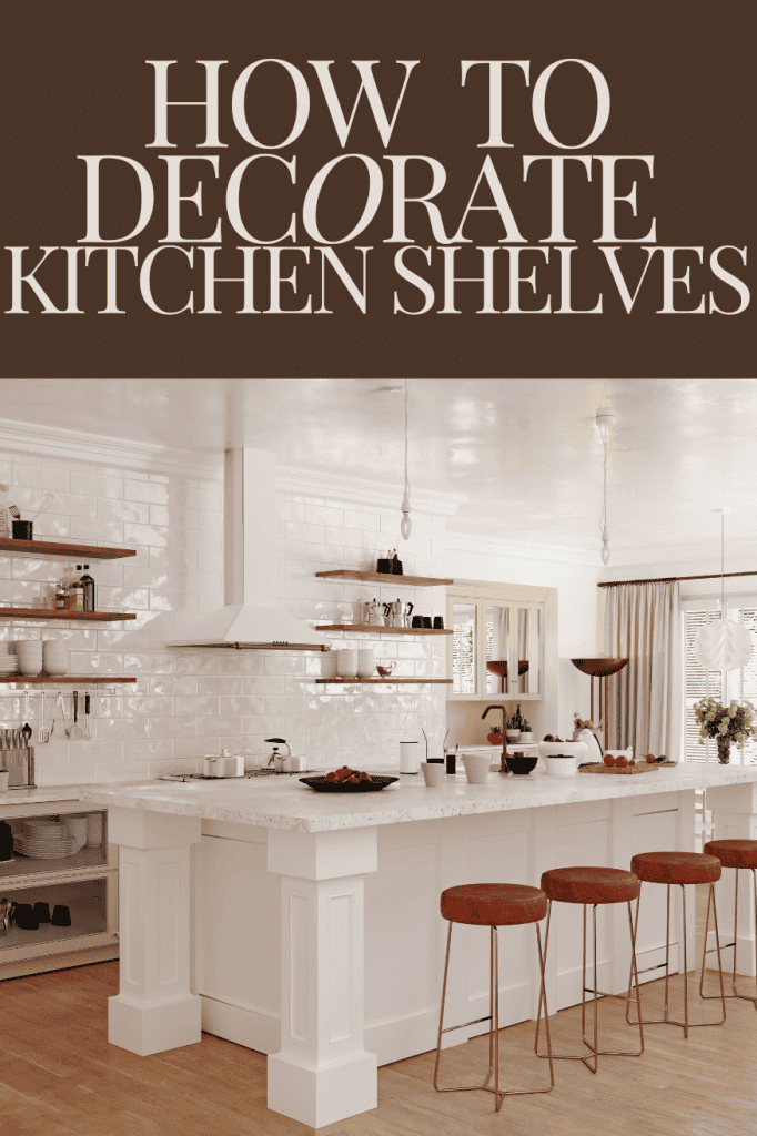 How to decorate kitchen shelves pinterest image.