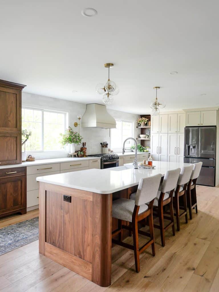 Kitchen with walnut cabinets.