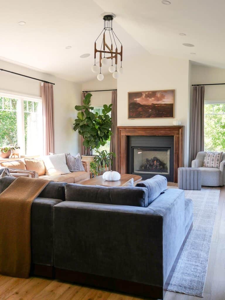 Fall decor ideas in the living room with fireplace.