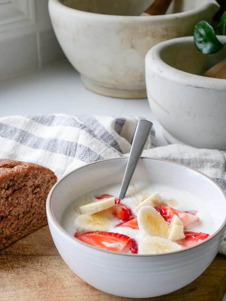 Yogurt bowl on a countertop.