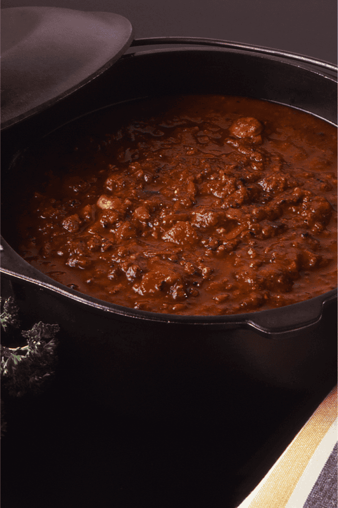 Venison chili cooking.