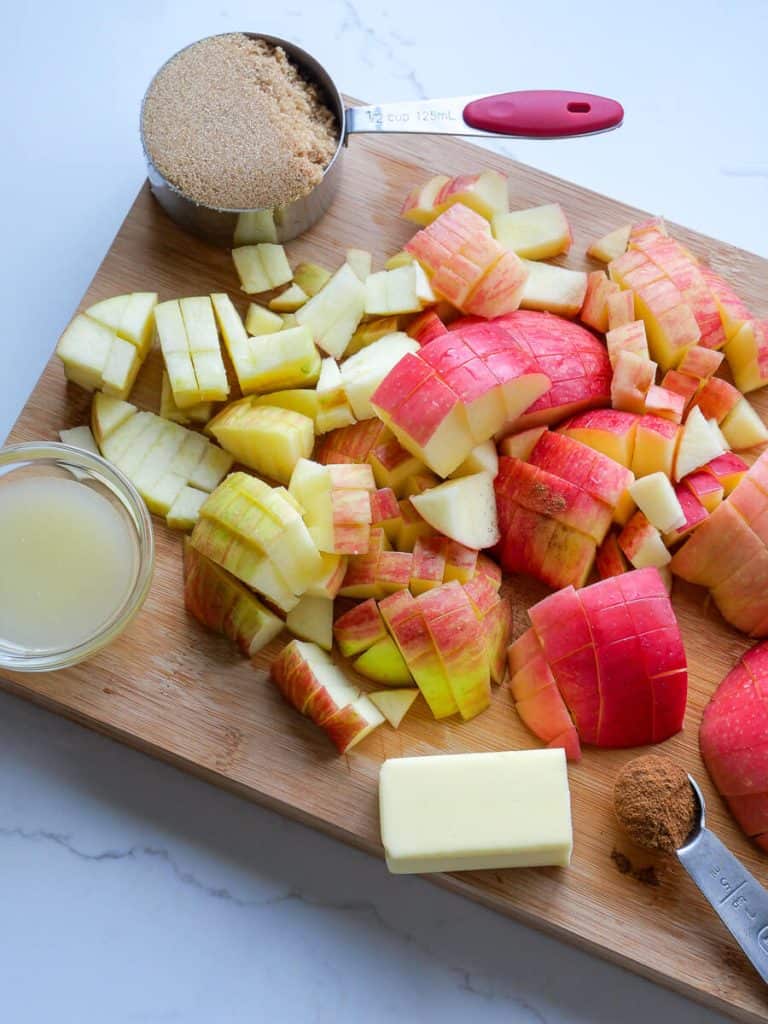 Chopped apples with sugar.