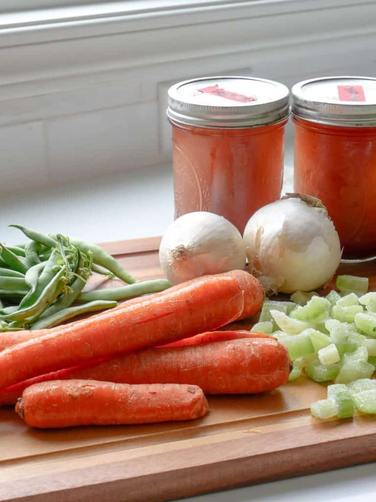 Fresh vegetables on a cutting board.