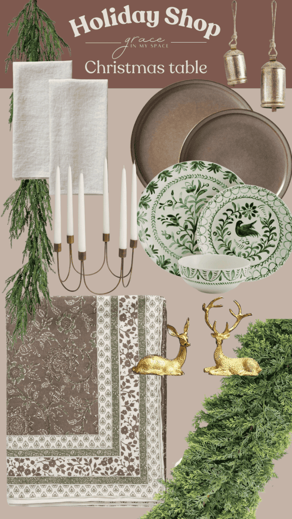 Moodboard for an elegant holiday tablescape.