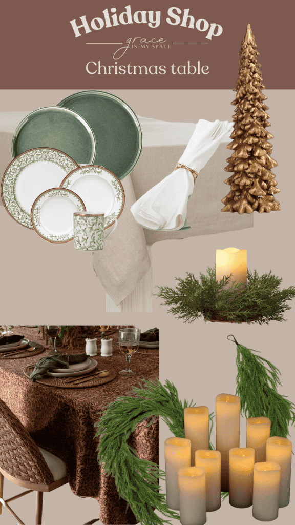 Layering two table cloths for an elegant christmas table decor.