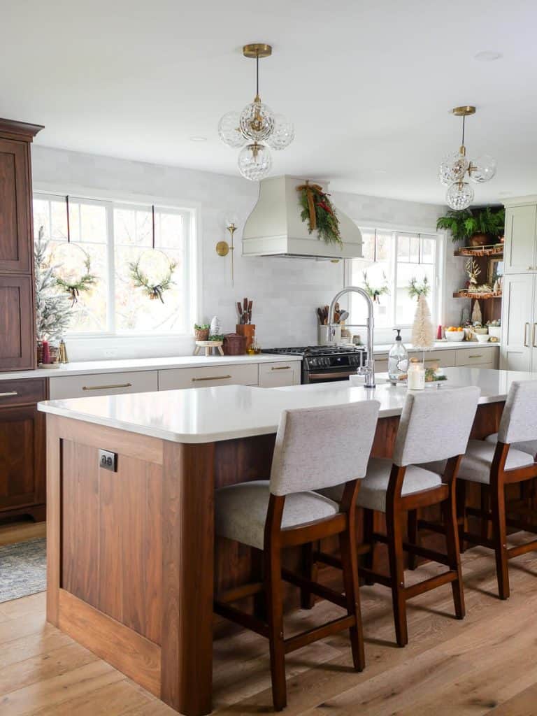 Kitchen decorated for Christmas on a budget.