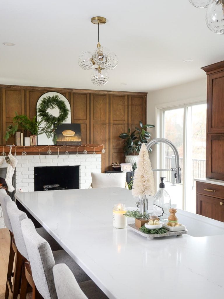 kitchen fireplace with stockings.