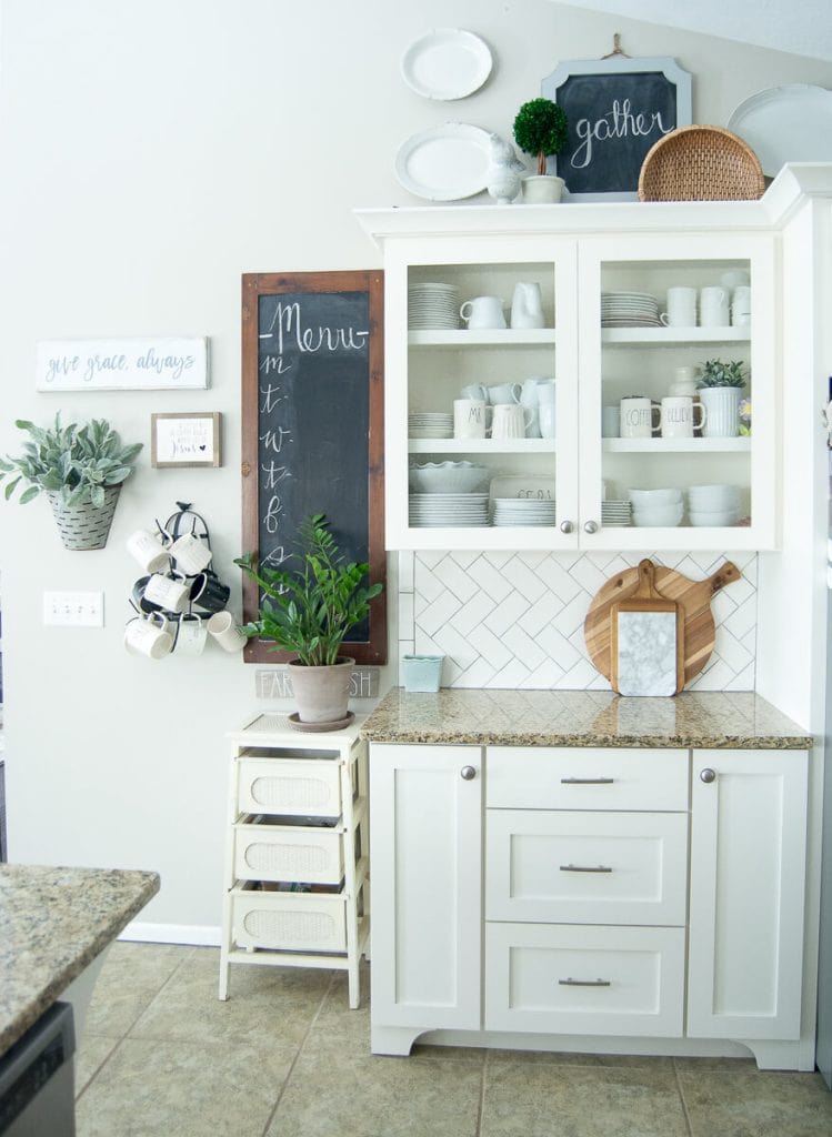 White kitchen hutch.