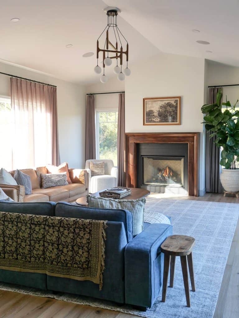 Living room addition with fireplace.