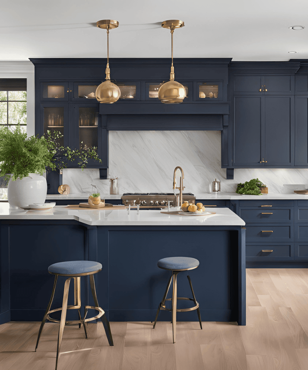 Navy blue timeless kitchen cabinet color.