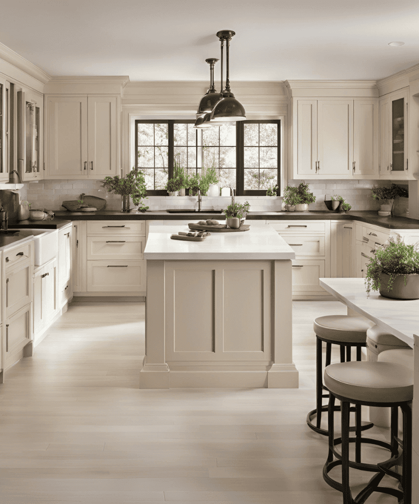 Cream as a timeless kitchen cabinet color.