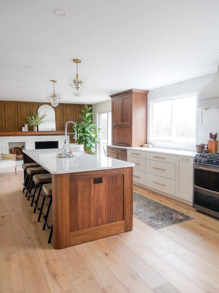 Revere Pewter in a kitchen with walnut island.