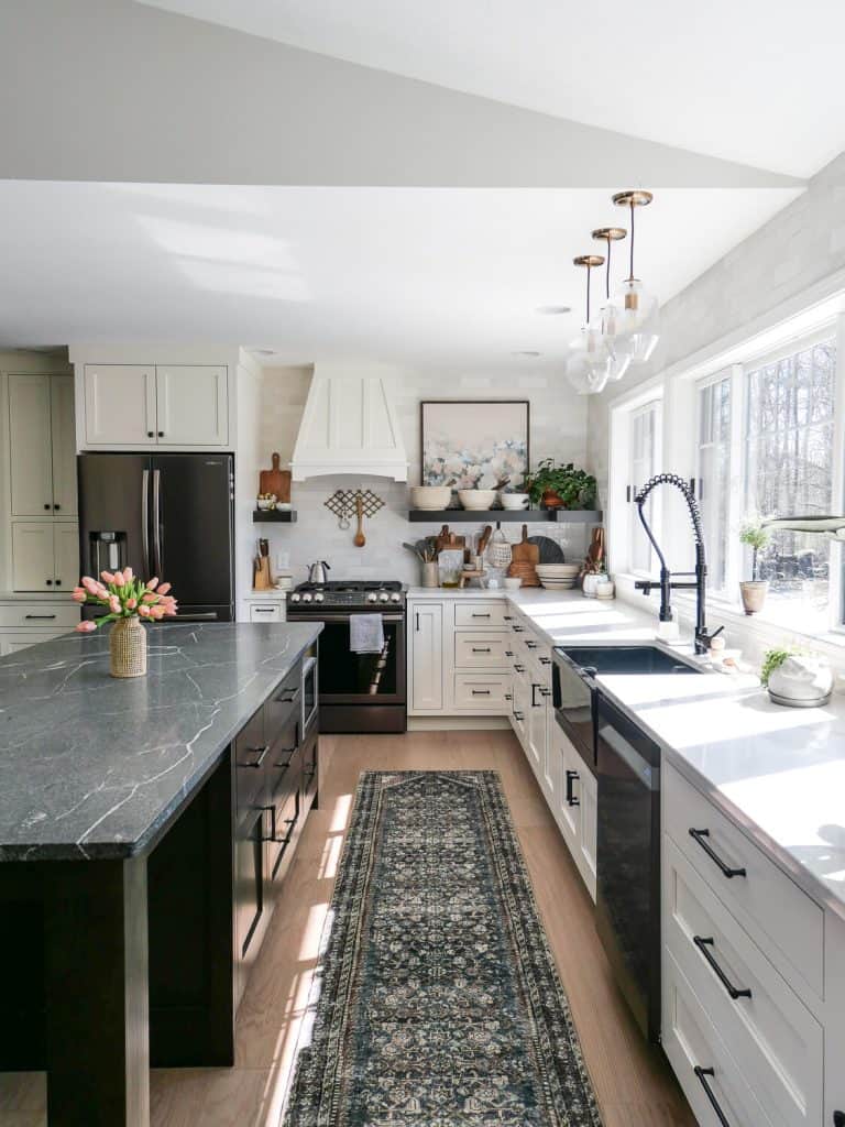 White kitchen cabinet color in a traditional kitchen.