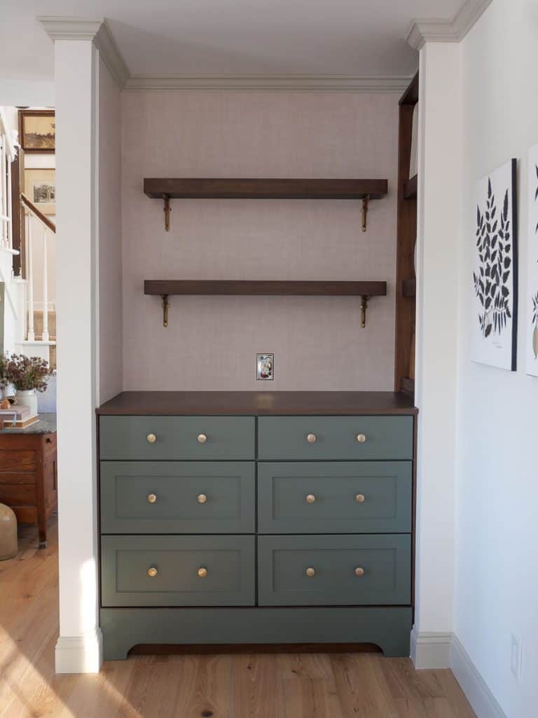 Poplar shelves in a coffee bar.