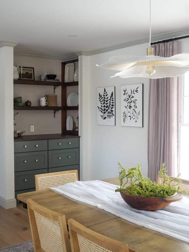 Coffee station in a modern cottage dining room.