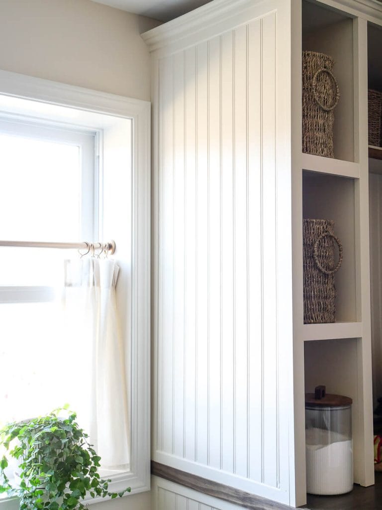 Beadboard laundry hutch.