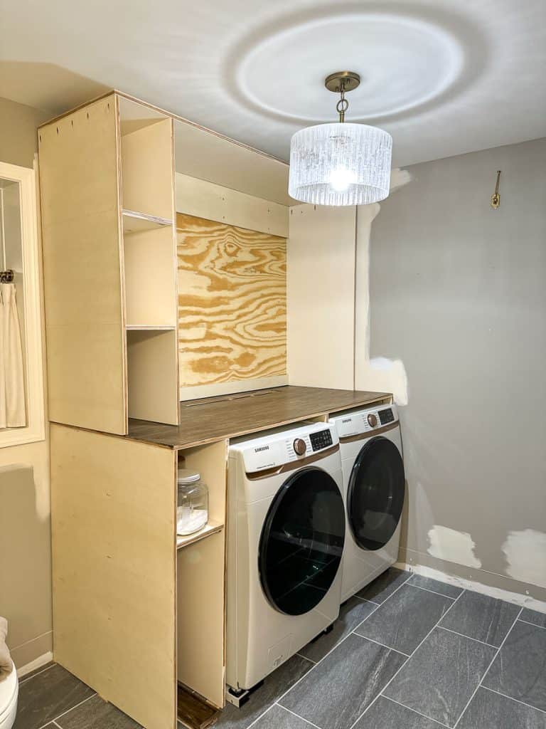 Laundry room cabinet hutch build in progress.