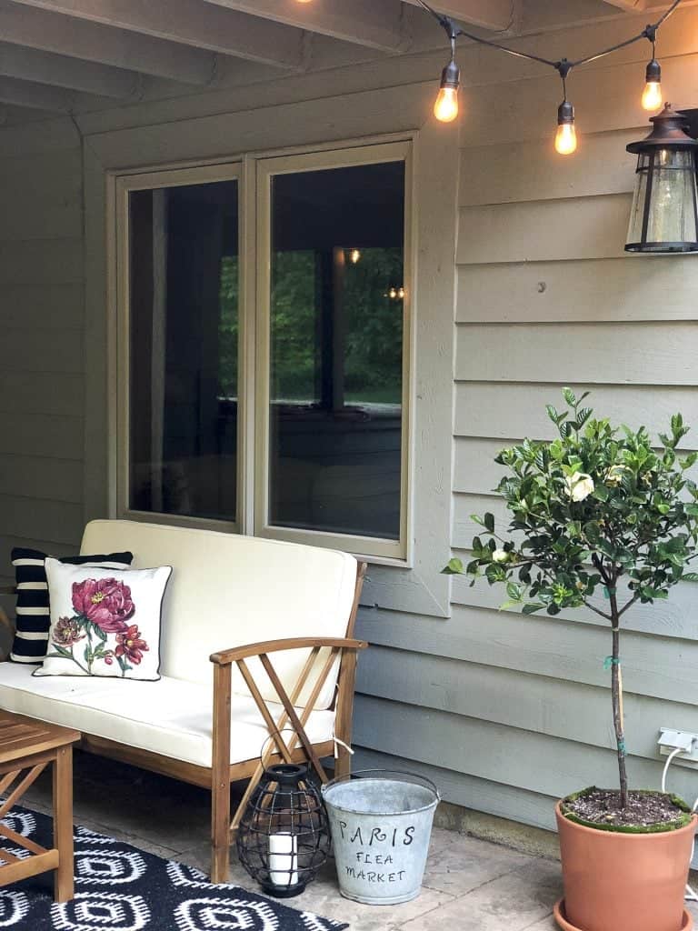 outdoor string lights along a back patio