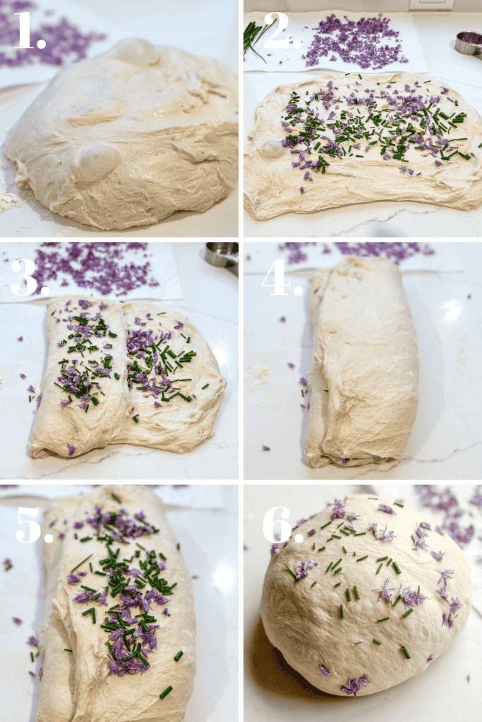 Steps to add chives to sourdough bread recipe.