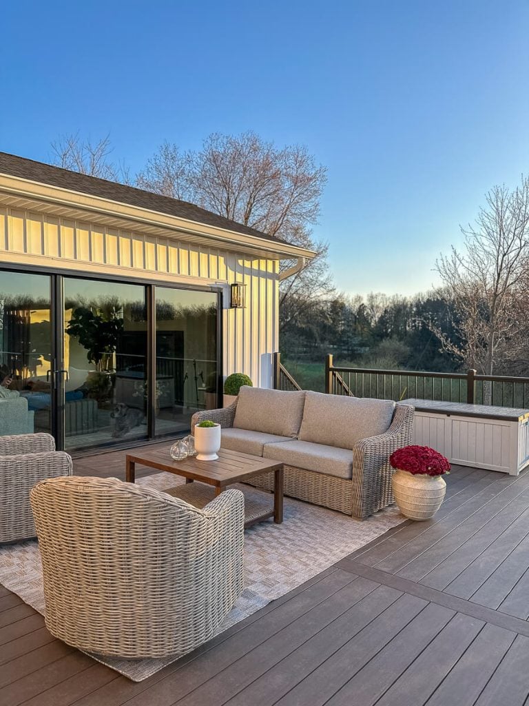 Outdoor living space with conversation set.