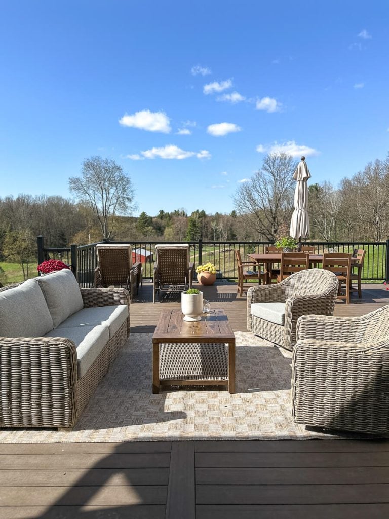 Large deck with outdoor furniture.
